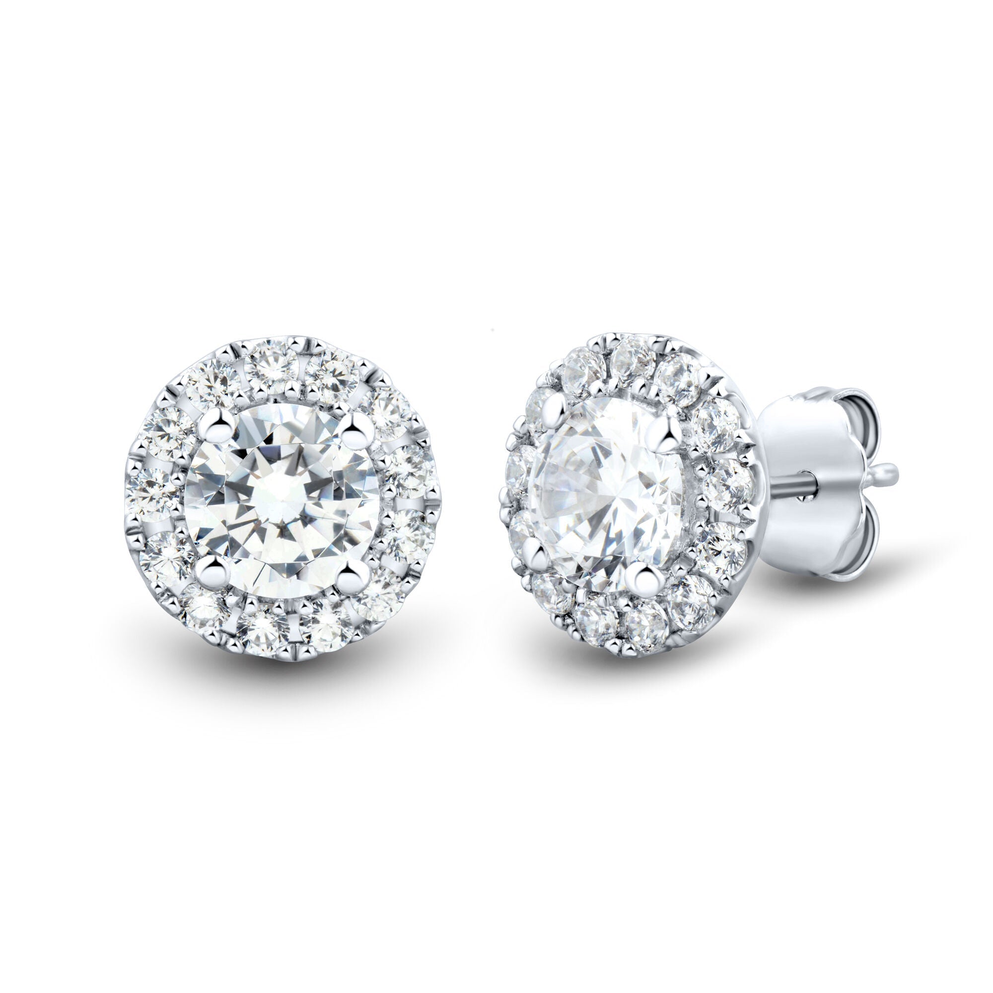 Lab Grown Diamond Earrings – 1 CTW Halo Studs | 14K White Gold, AGI Certified