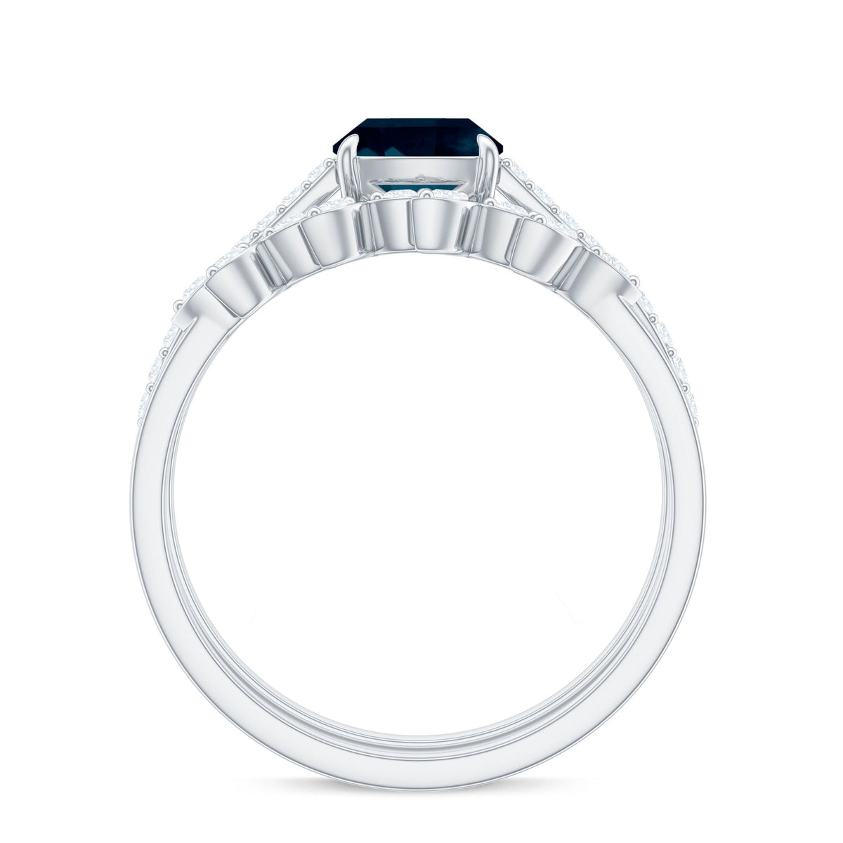 2.8 Carat Cushion Cut London Blue Topaz and Diamond Engagement Ring with Wedding Band