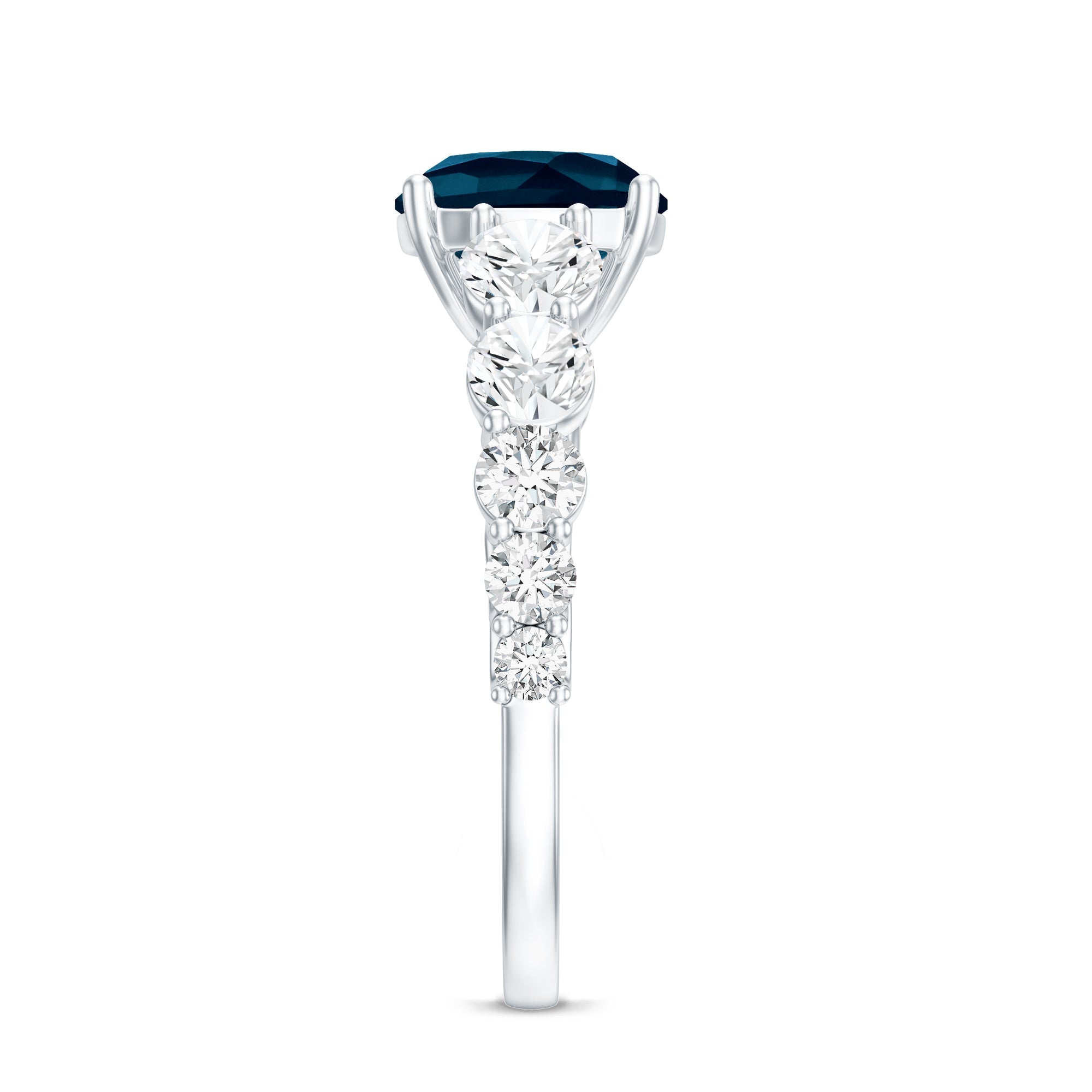 2.8 Carat Cushion Cut London Blue Topaz Solitaire Engagement Ring with Moissanite Side Stones