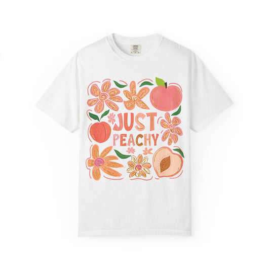 Just Peachy Unisex Garment-Dyed T-shirt | Cute Summer Vibes, Perfect Gift for Friends and Family, Casual Wear, Seasonal Style, Eco-Friendly