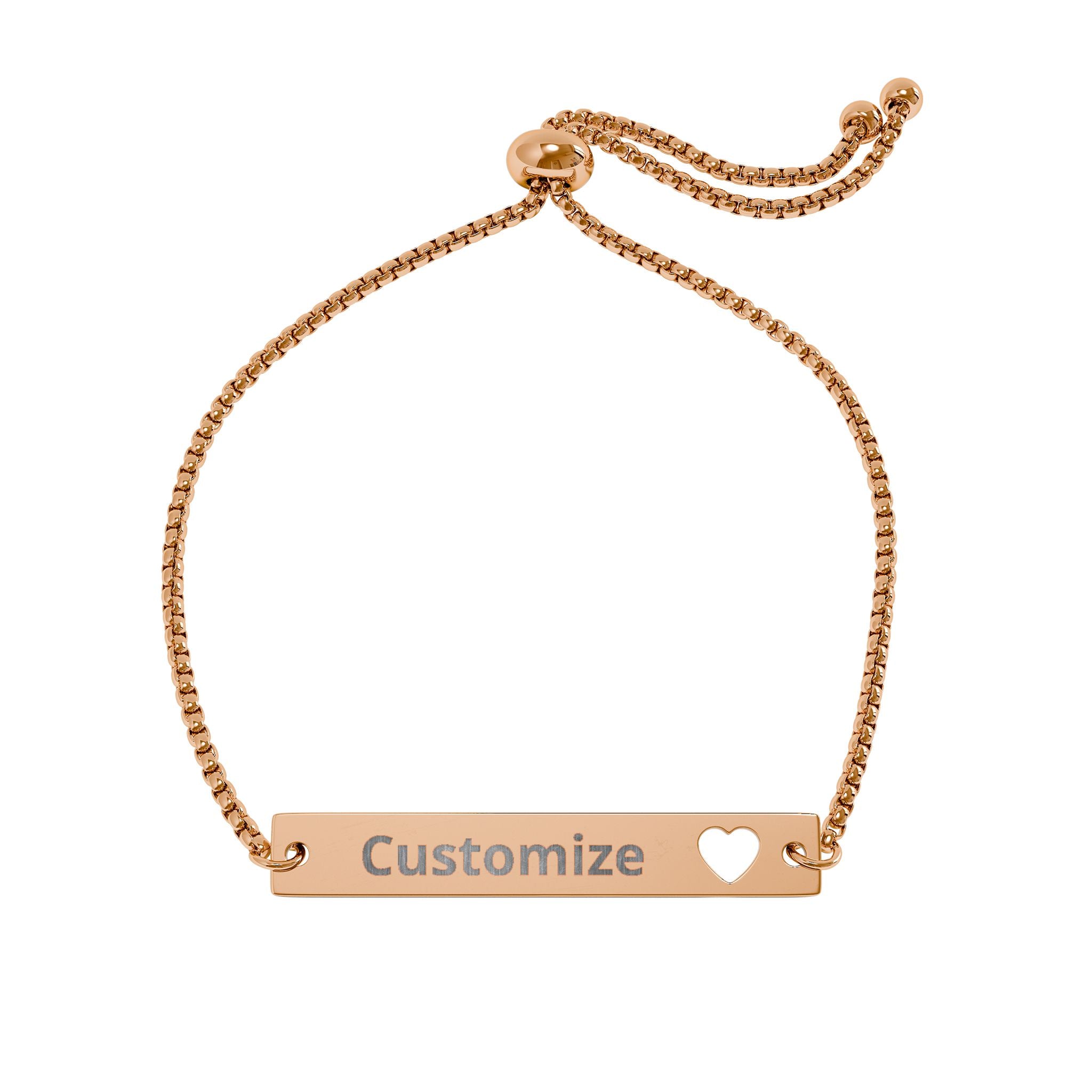 Heart Bar Bracelet – Adjustable Stainless Steel Sliding Chain With Engraved Name