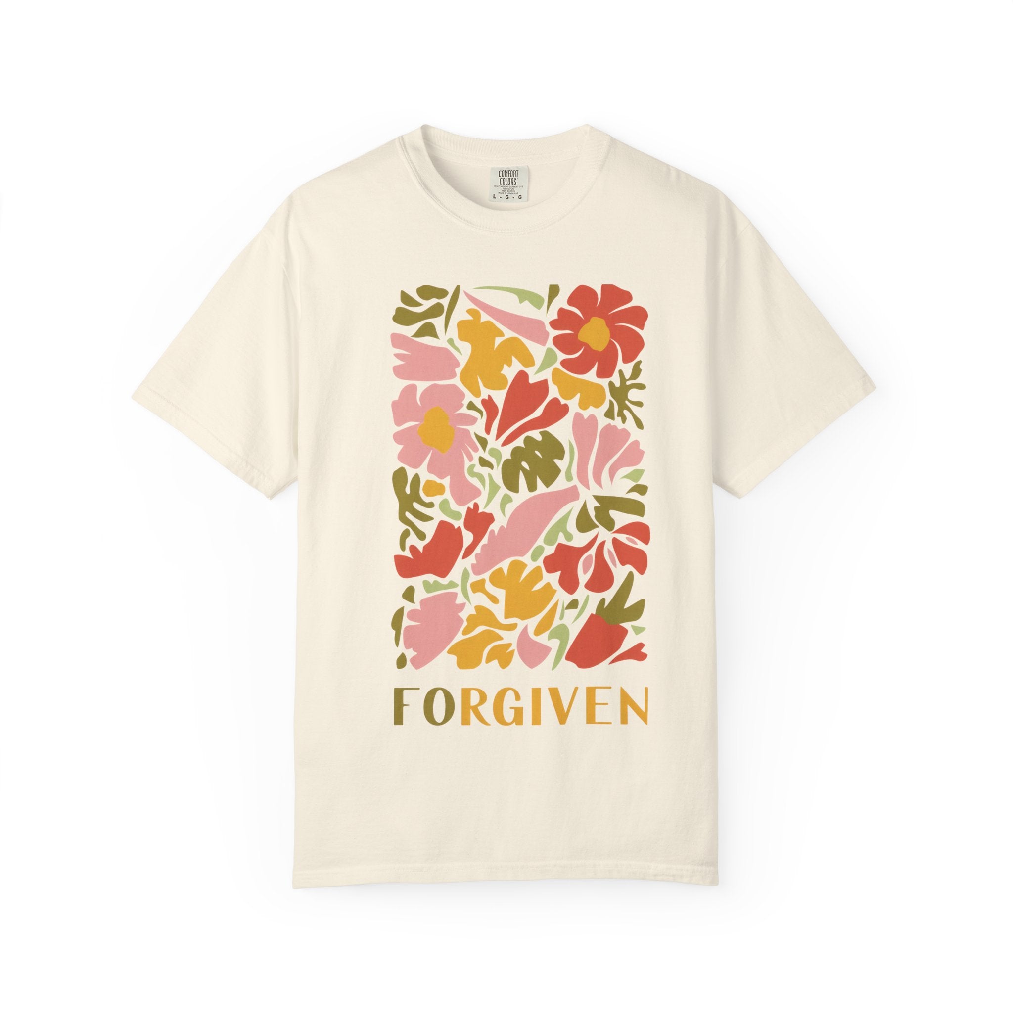 Forgiven TShirt – Vibrant Floral Print Unisex Cotton Tee With Message Of Grace