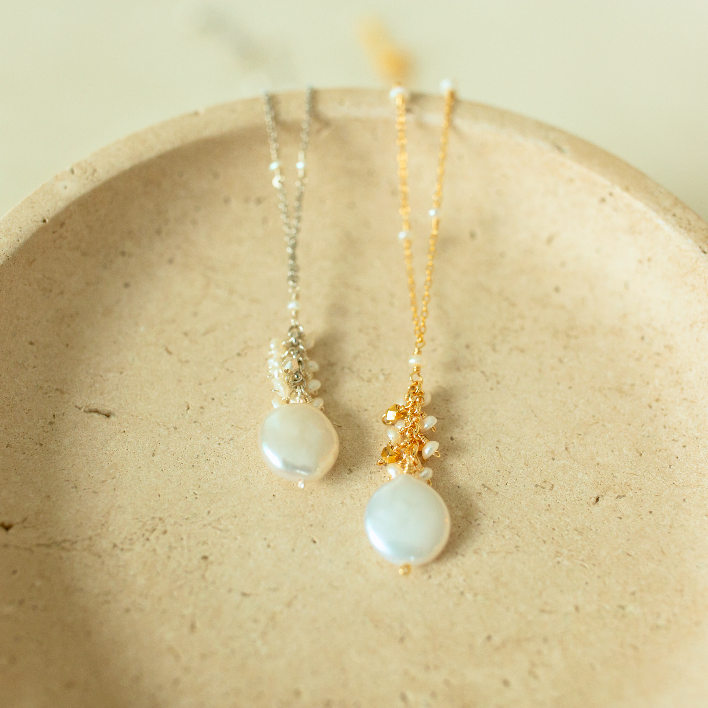 Silver Coin Pearl Necklace – Adjustable Freshwater Pearl Jewelry With Gold Vermeil Chain