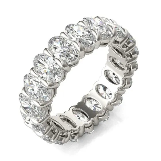 Lab Grown Diamond Ring – 4 CTW Oval Cut Diamonds | 14K White Gold Classic Eternity Band