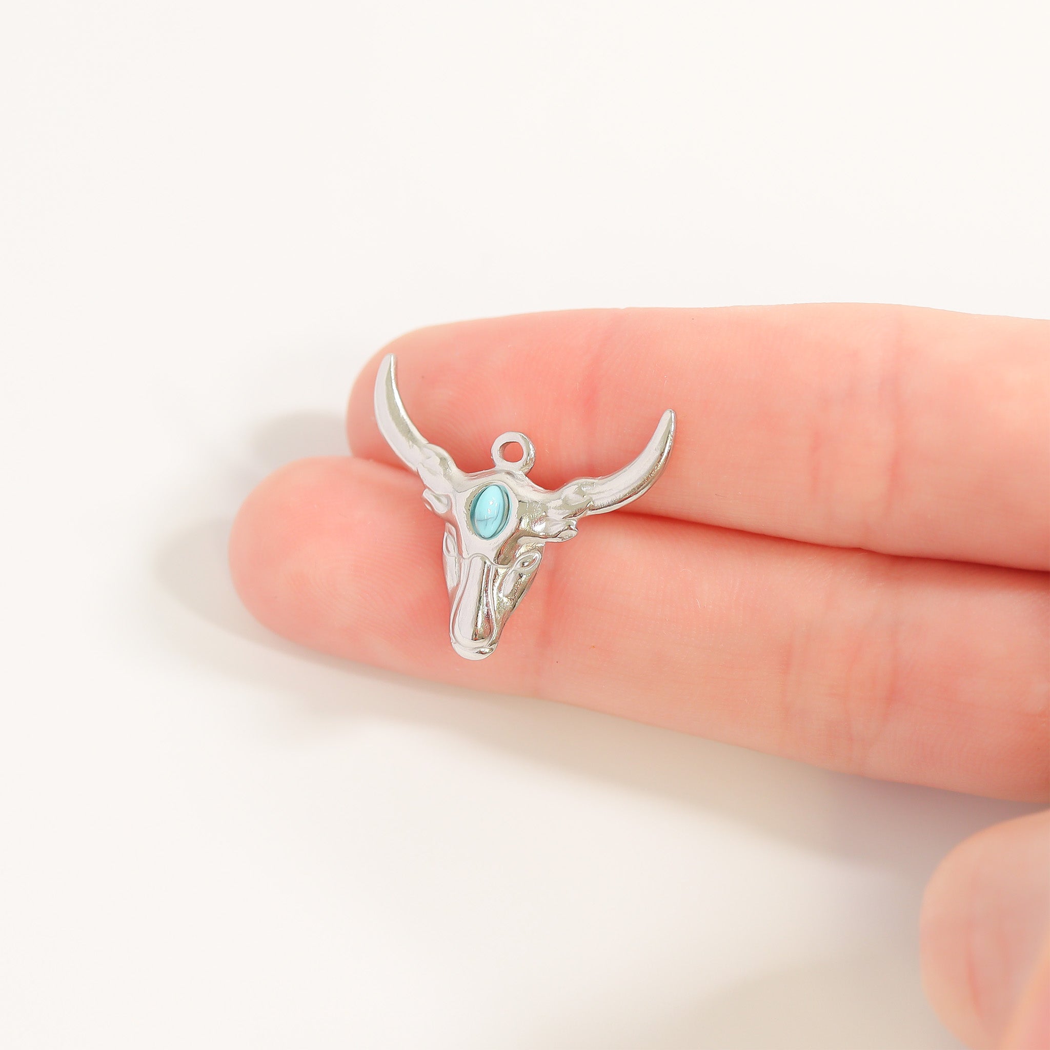 Longhorn Charm 18K Gold Pendant – Hypoallergenic Stainless Steel Turquoise Jewelry