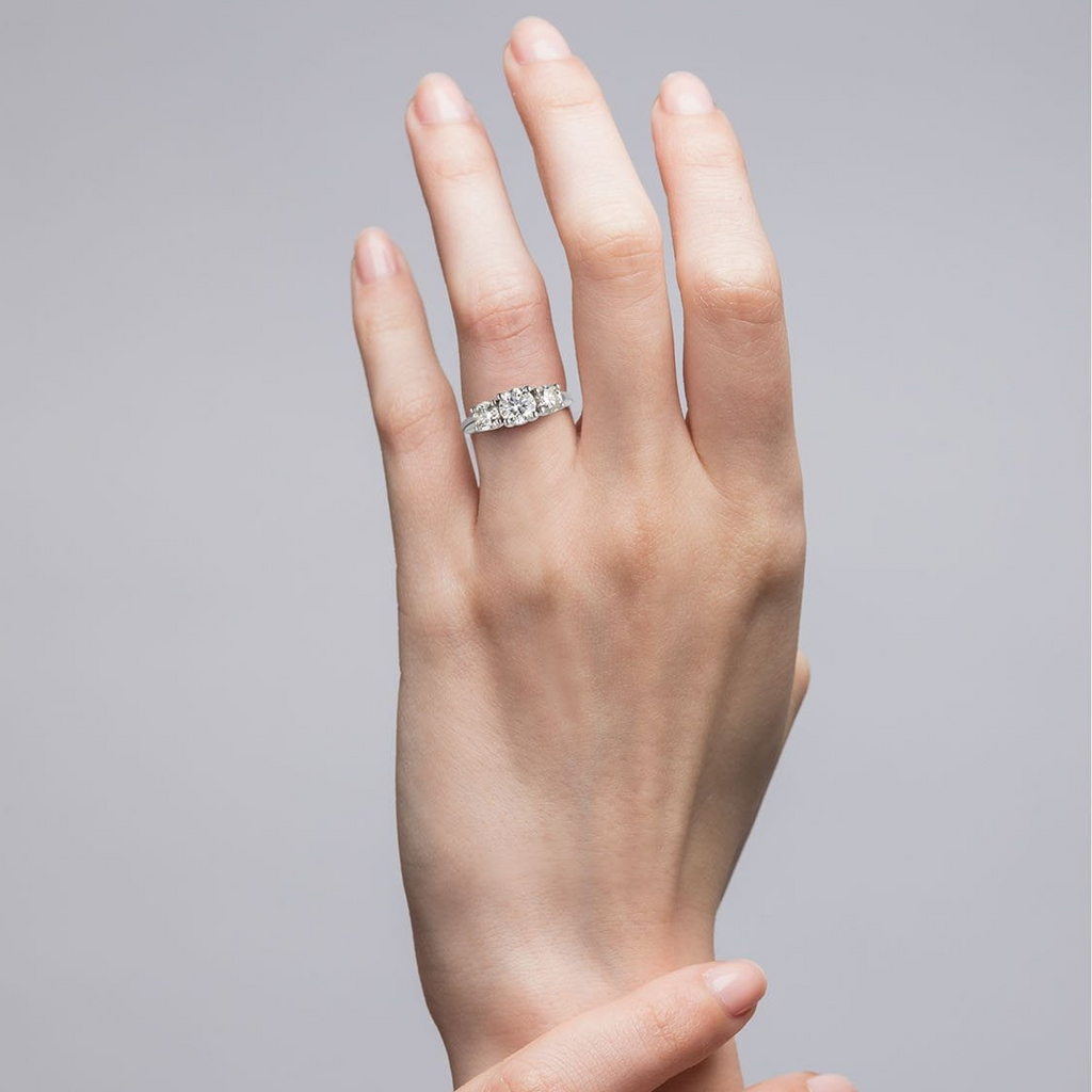 Lab Grown Diamond Ring – 2 Carat Three Stone Engagement in 14K Gold Band