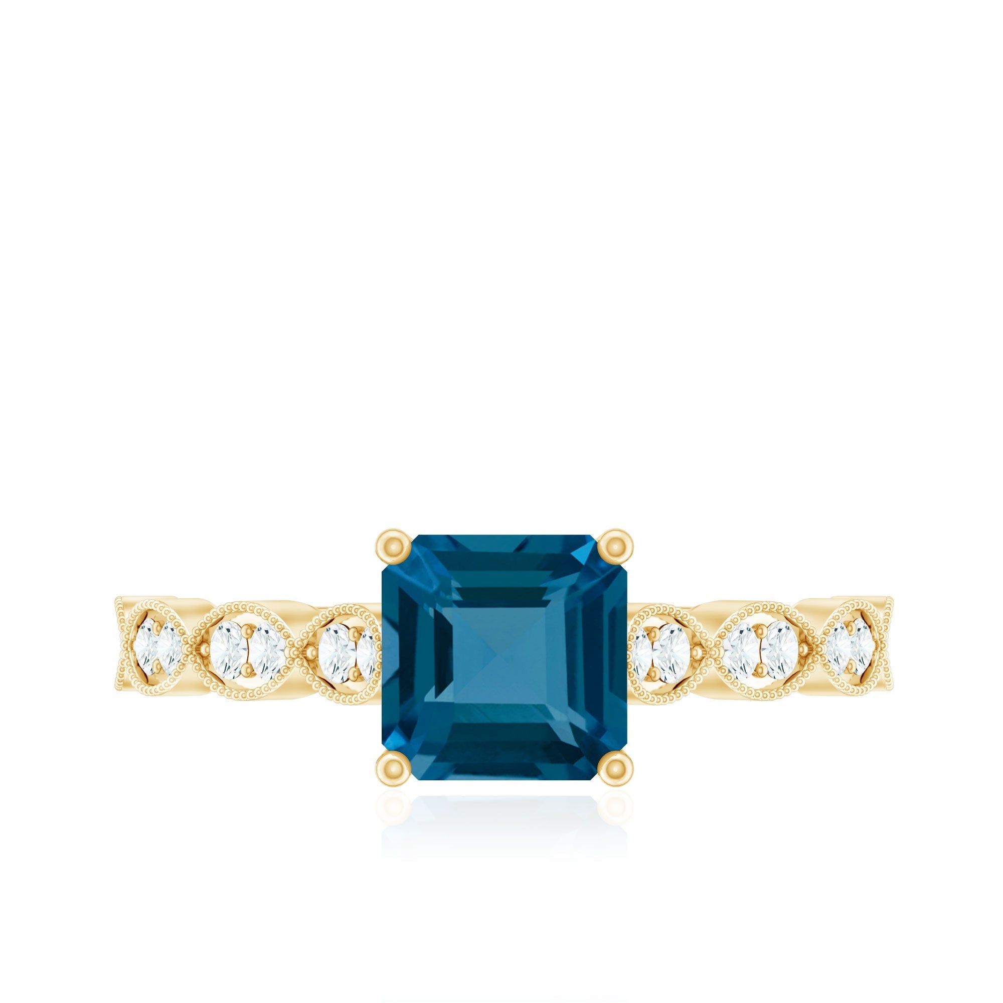 3 Carat Asscher Cut London Blue Topaz Designer Engagement Ring with Diamond