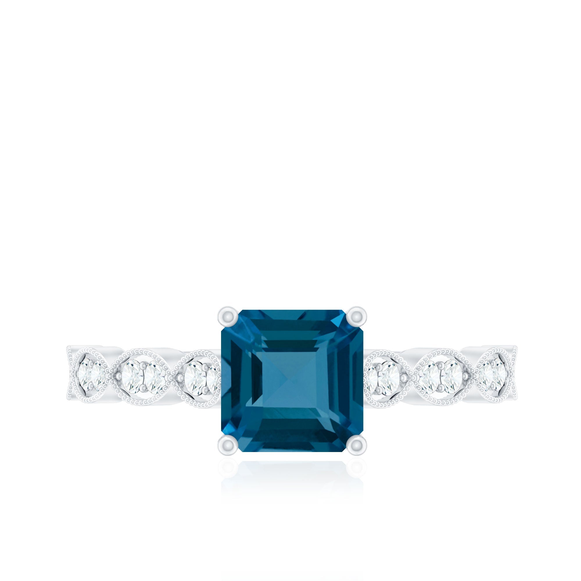 3 Carat Asscher Cut London Blue Topaz Designer Engagement Ring with Diamond