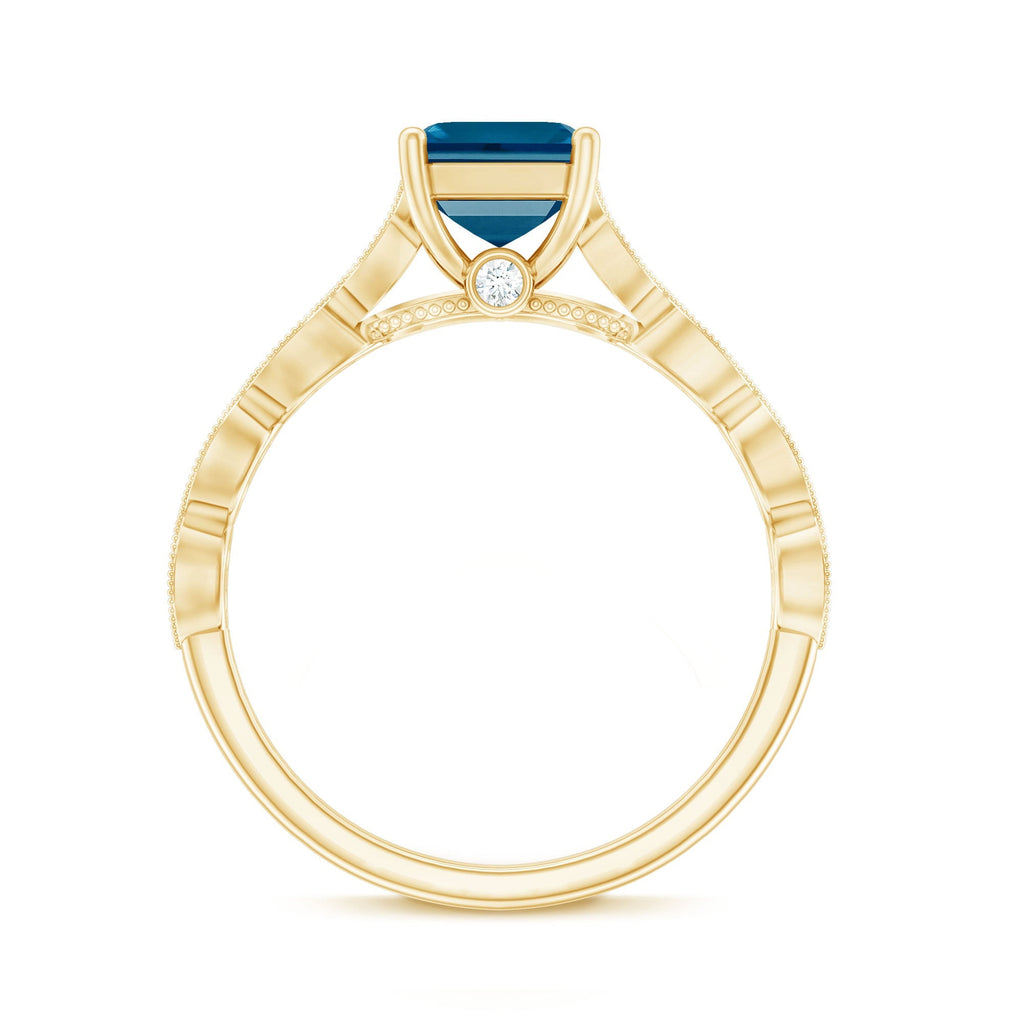 3 Carat Asscher Cut London Blue Topaz Designer Engagement Ring with Diamond
