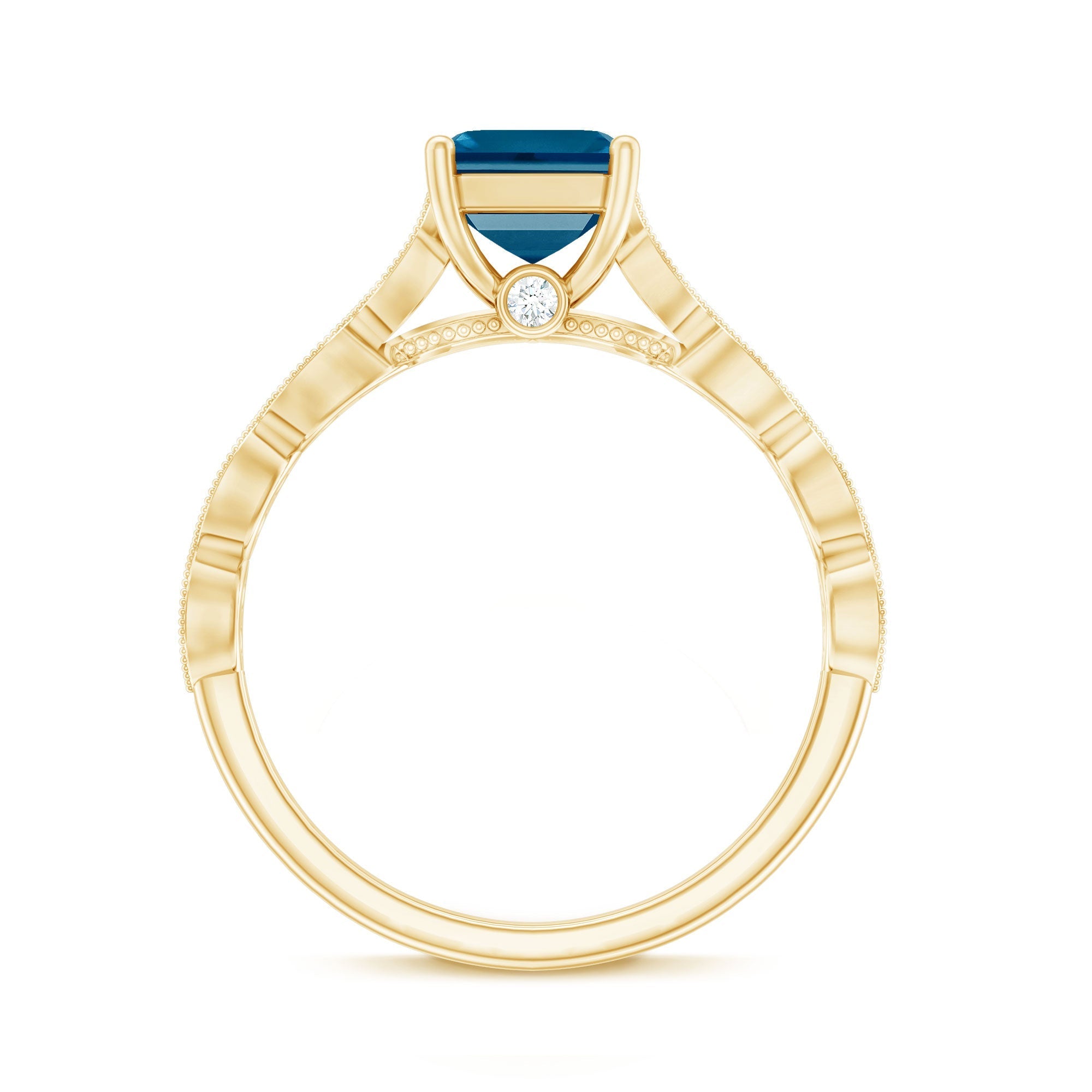 3 Carat Asscher Cut London Blue Topaz Designer Engagement Ring with Diamond