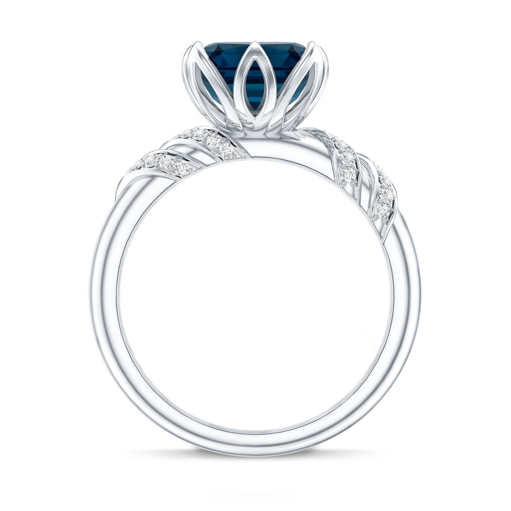 3 Carat Asscher Cut London Blue Topaz Designer Solitaire Engagement Ring