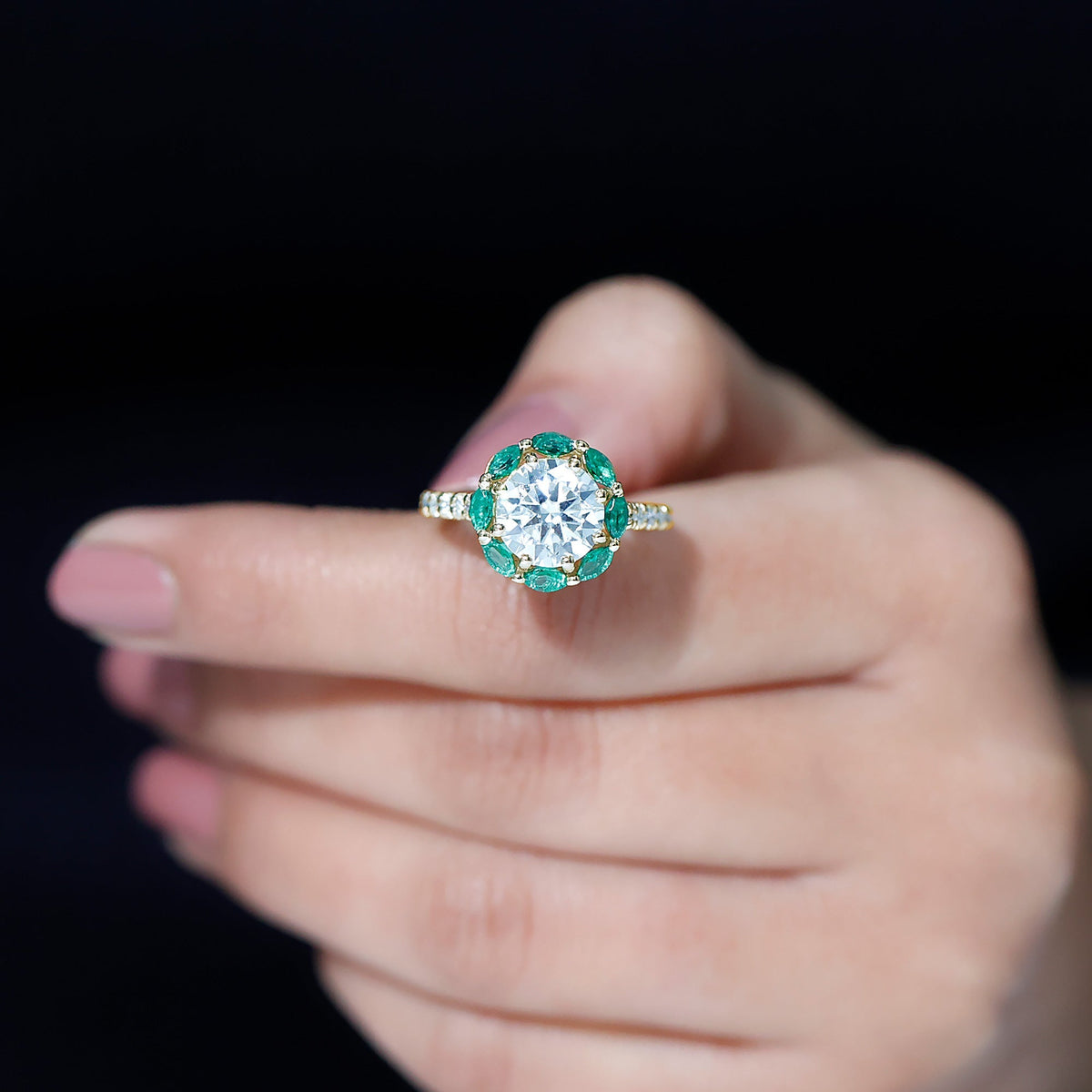 3 Carat Diamond Ring - Lab Grown Emerald Halo Ring With 8 Prong Setting