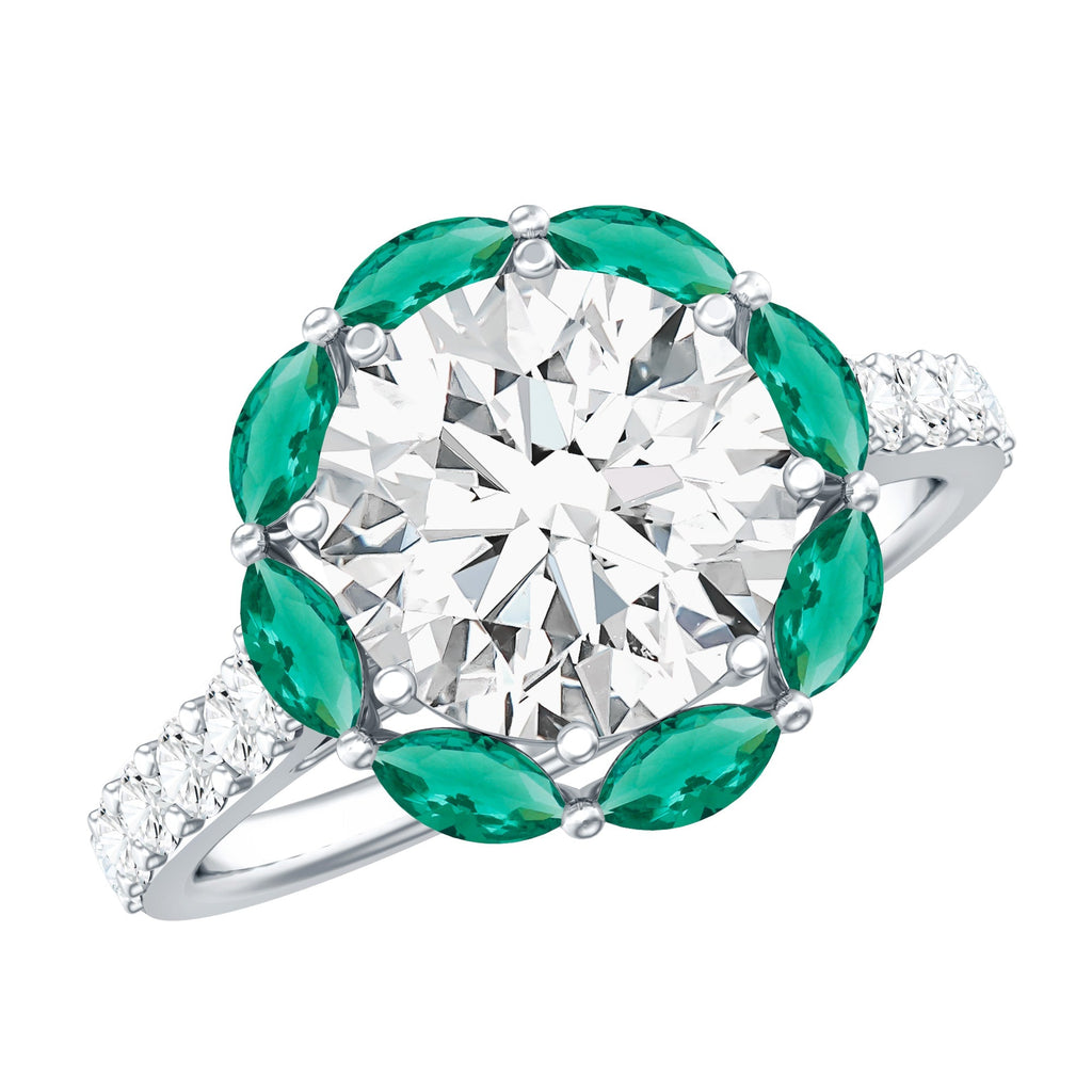 3 Carat Diamond Ring - Lab Grown Emerald Halo Ring With 8 Prong Setting
