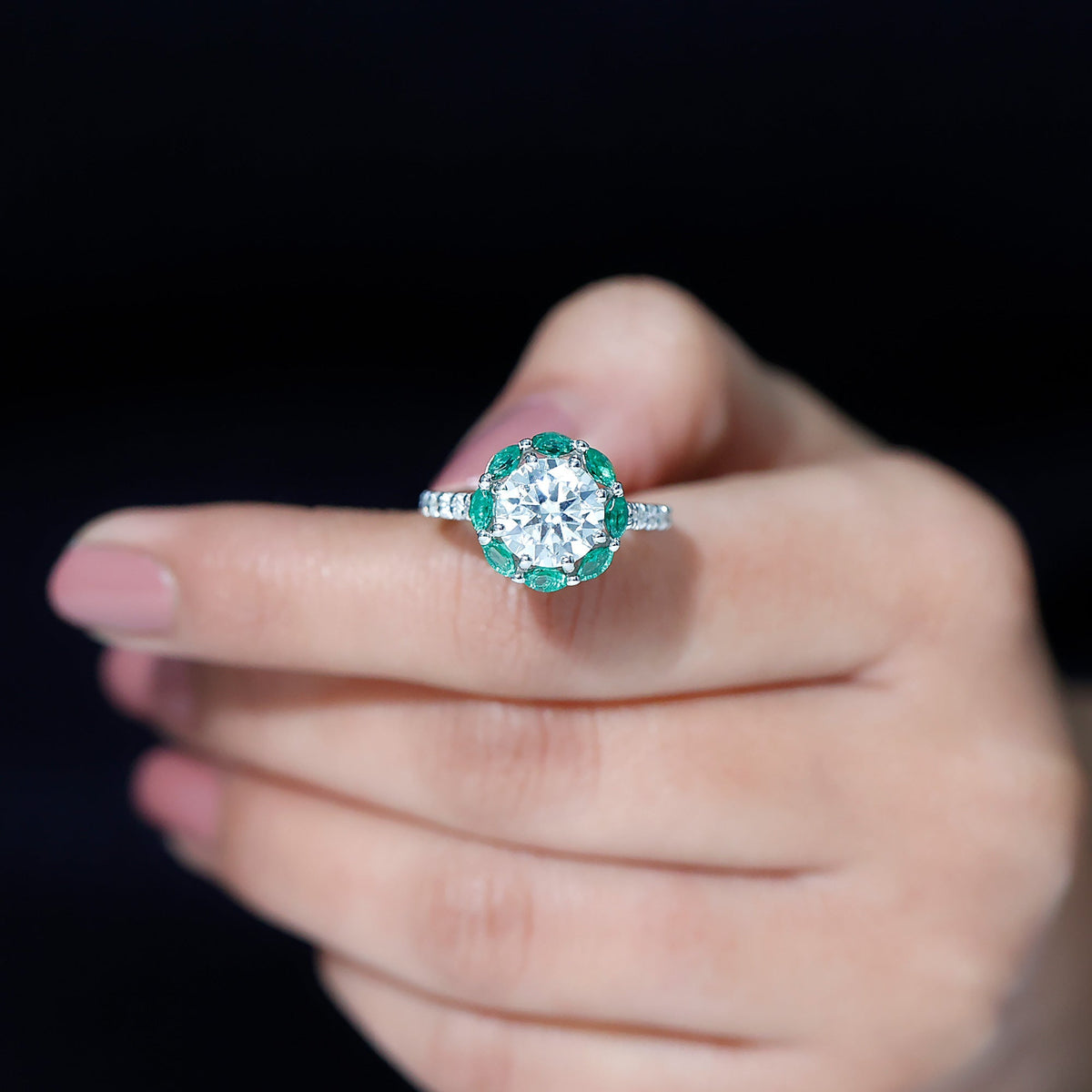 3 Carat Diamond Ring - Lab Grown Emerald Halo Ring With 8 Prong Setting