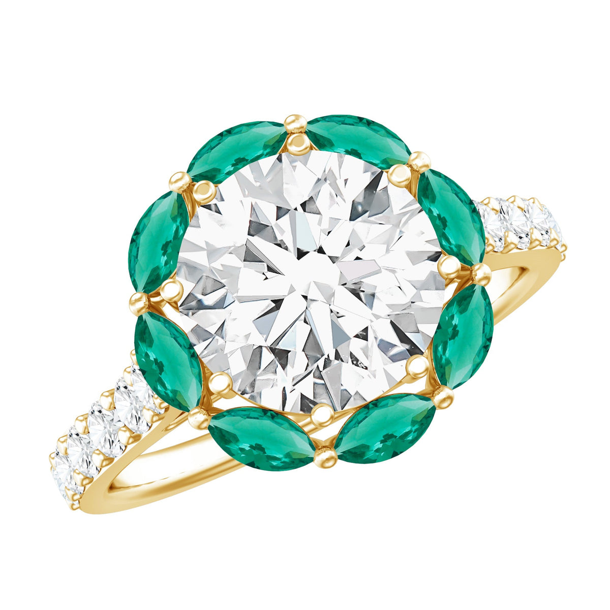 3 Carat Diamond Ring - Lab Grown Emerald Halo Ring With 8 Prong Setting