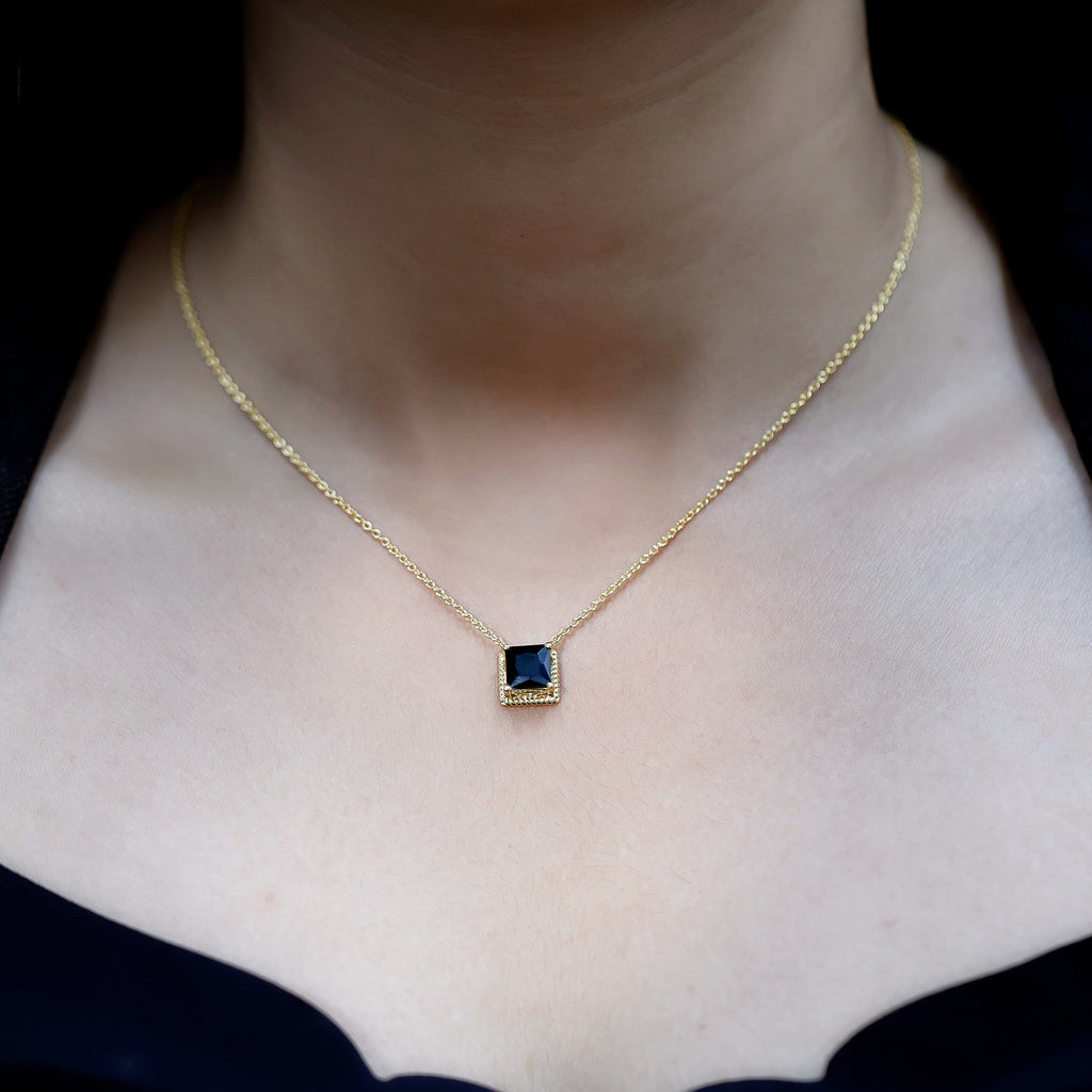 3 Carat Princess Cut Lab Created Black Diamond Necklace with Silver Chain