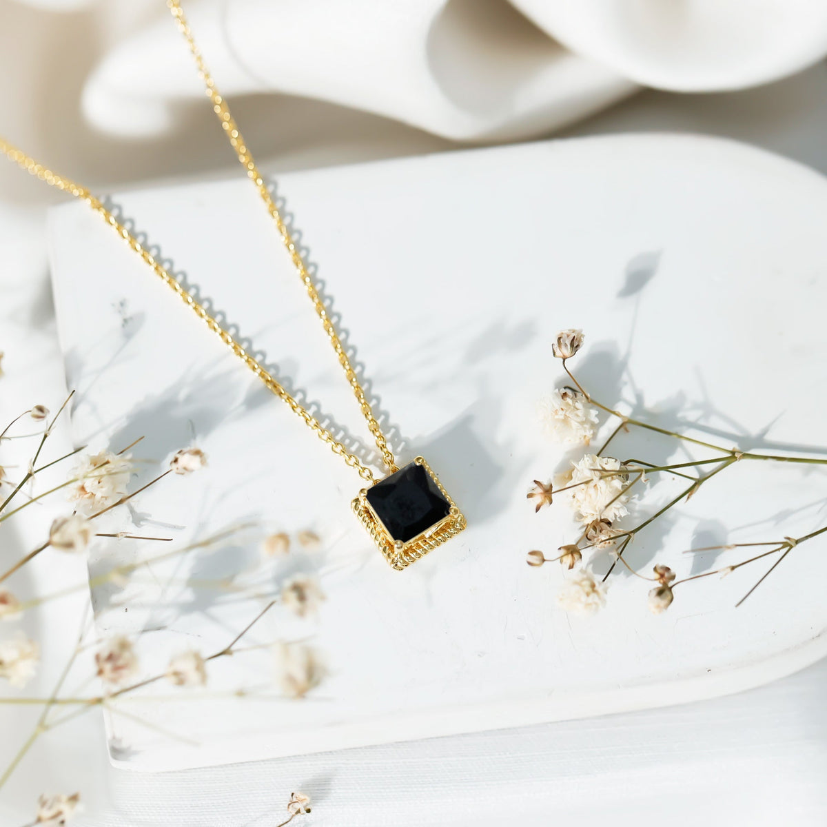 3 Carat Princess Cut Lab Created Black Diamond Necklace with Silver Chain
