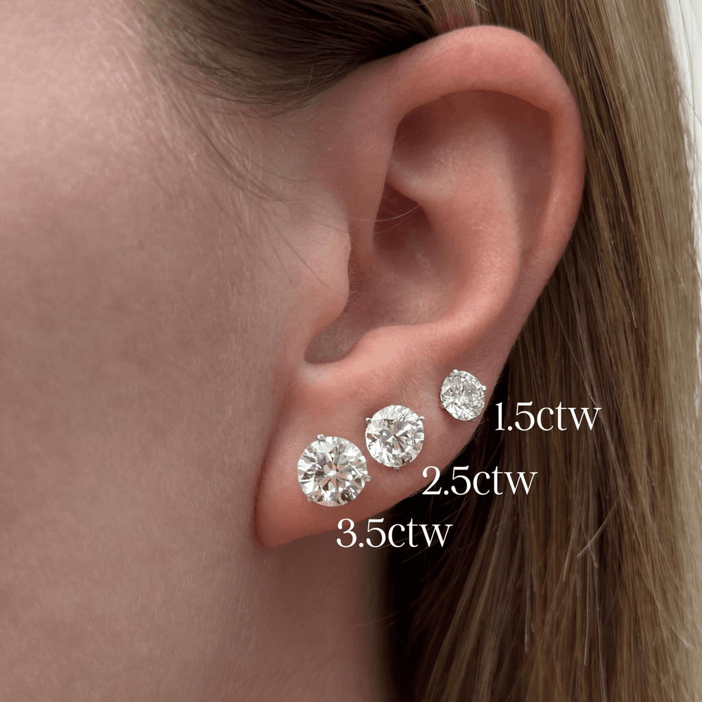 Lab Grown Diamond Earrings – 3.50 Carat Round Cut Studs | 14k Gold Push Back Closures