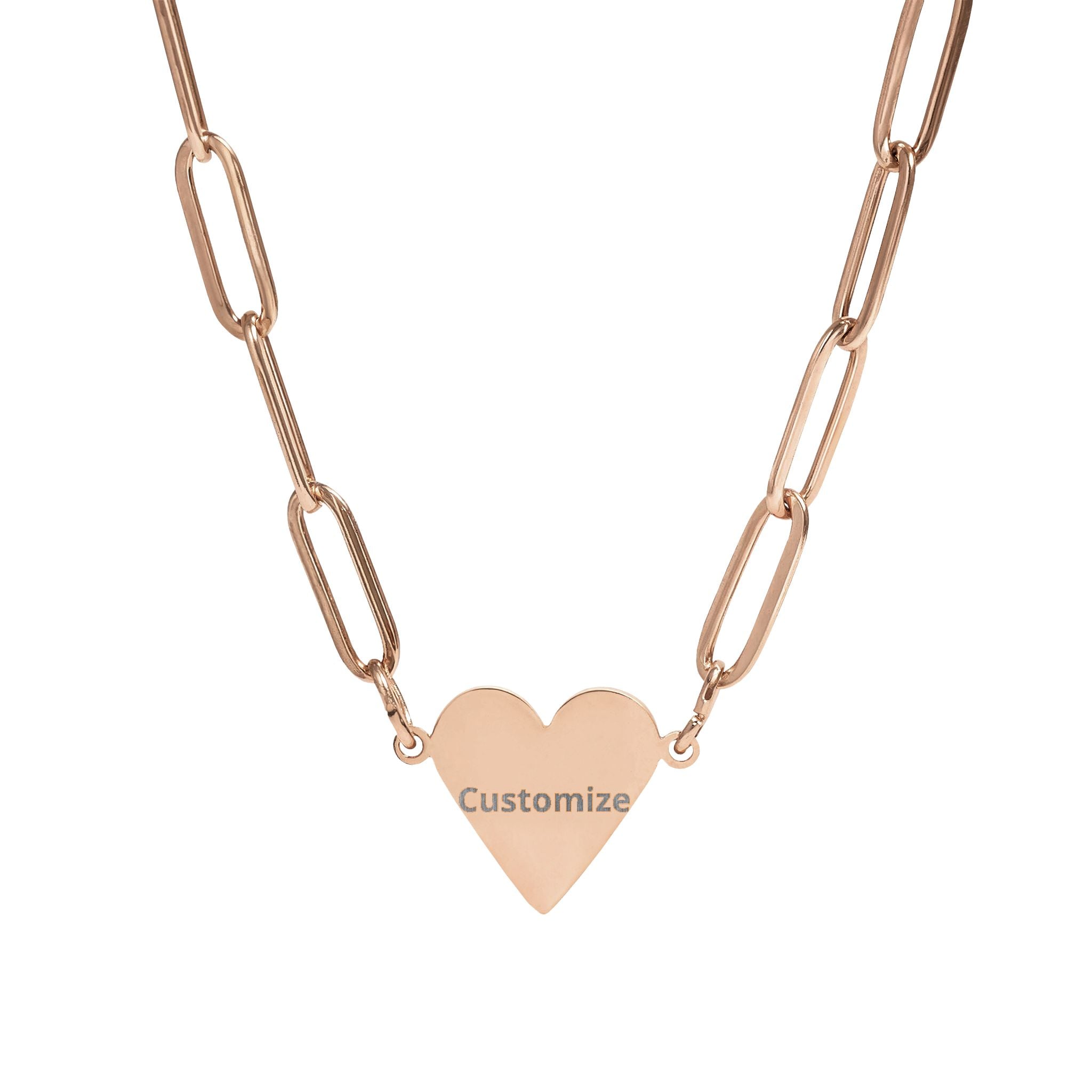 Engraved Heart Necklace – Personalized Gold Heart Pendant | Paperclip Chain Jewelry