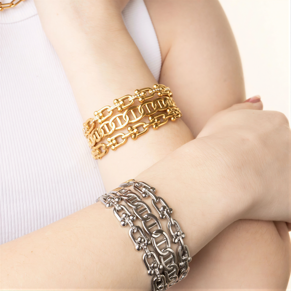 Gold Chain Bangle – 18K Gold PVD Coated Stainless Steel Oval Bracelet - Bracelets | Sunflower Soul Boutique