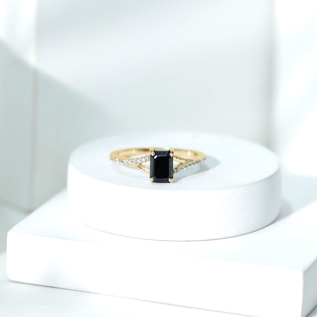 3.4 Carat Emerald Cut Lab Created Black Diamond Engagement Ring