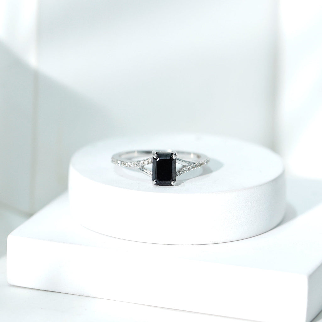 3.4 Carat Emerald Cut Lab Created Black Diamond Engagement Ring