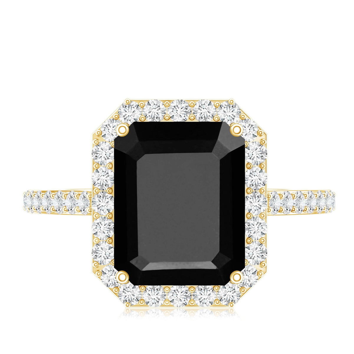 3.4 Carat Lab Grown Black Diamond Emerald Cut Engagement Ring with White Diamond Halo