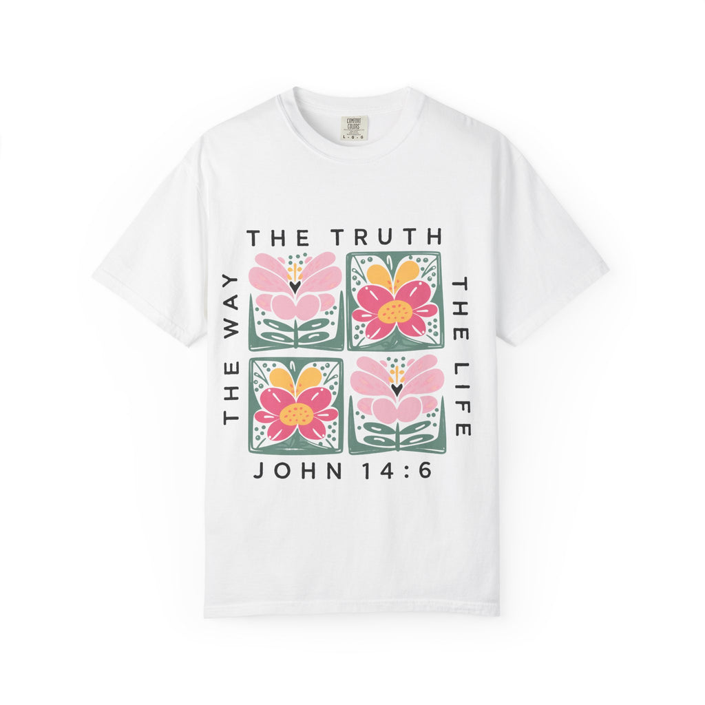 Floral Scripture Tee – Christian T-Shirt With John 14 6 Bible Verse Design