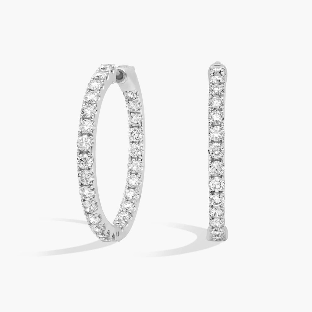 Lab Grown Diamond Earrings – 3 Carat Diamond Hoops | 14K White Gold Hoops Overlay