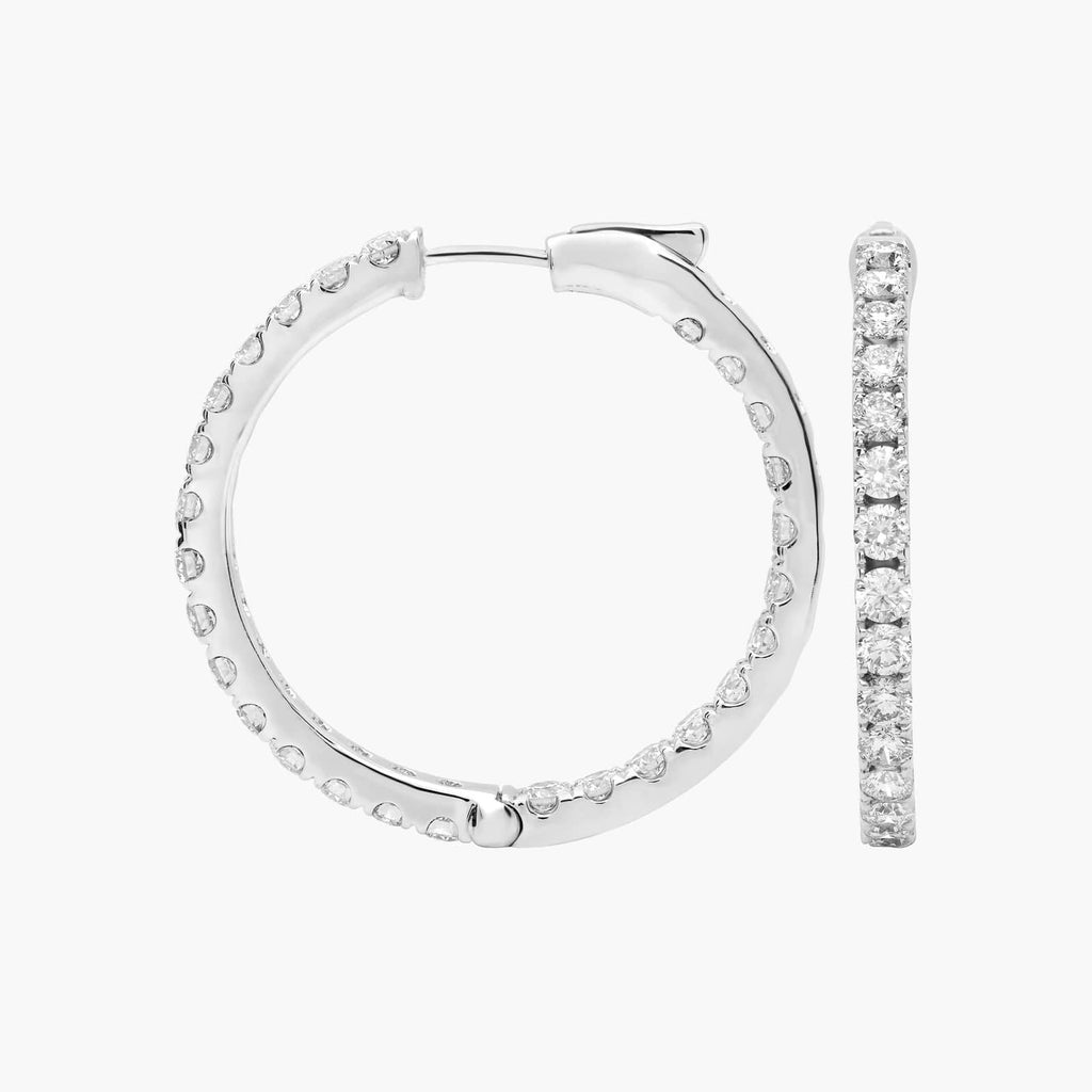 Lab Grown Diamond Earrings – 3 Carat Diamond Hoops | 14K White Gold Hoops Overlay