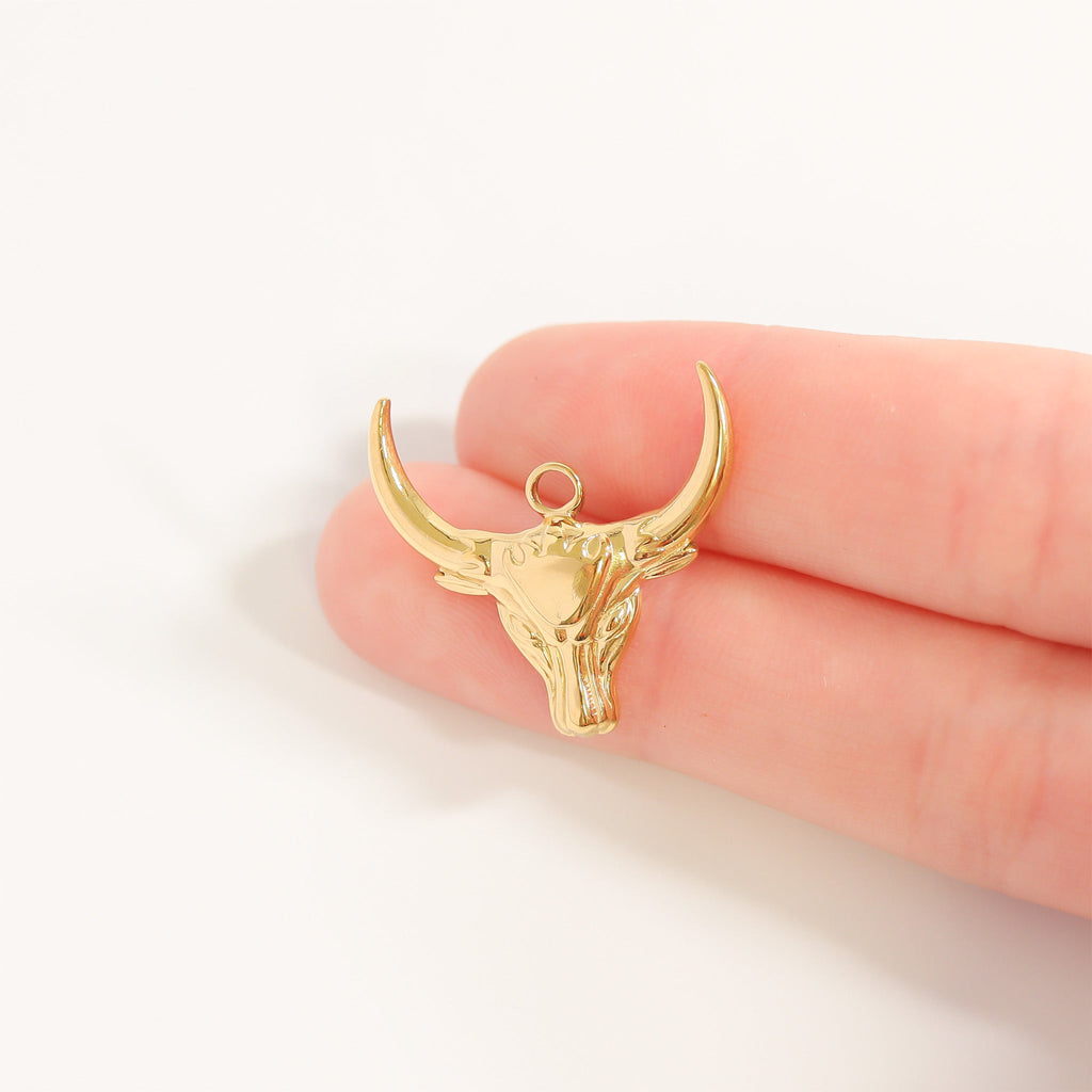 18K Gold Bull Charm – Durable Stainless Steel Pendant | Hypoallergenic Jewelry Gift