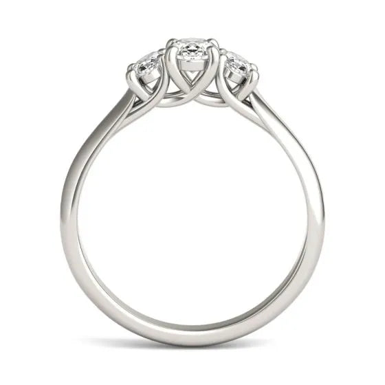 Lab Grown Diamond Ring – 1 CTW Oval Cut Three Stone Engagement | 14K White Gold Trellis Setting