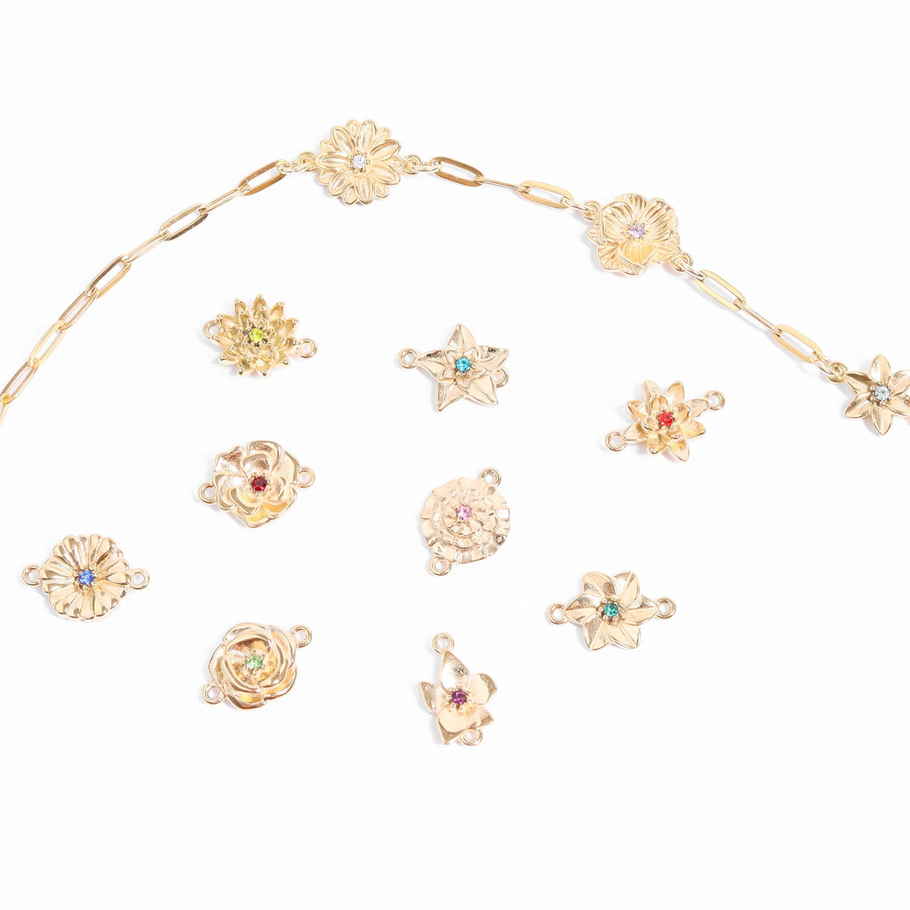 Birth Flower Charms – 18K Gold PVD Stainless Steel 3D Floral Connector Charm