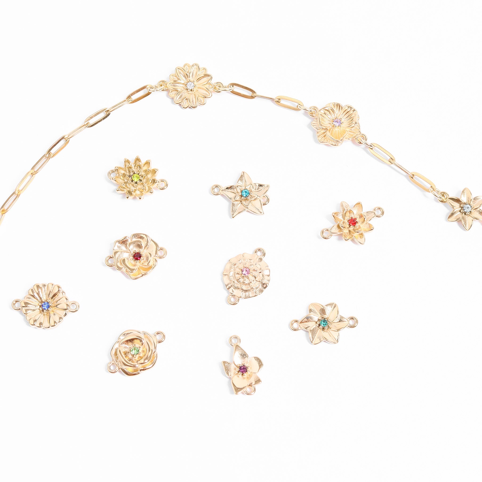 Birth Flower Charms – 18K Gold PVD Stainless Steel 3D Floral Connector Charm
