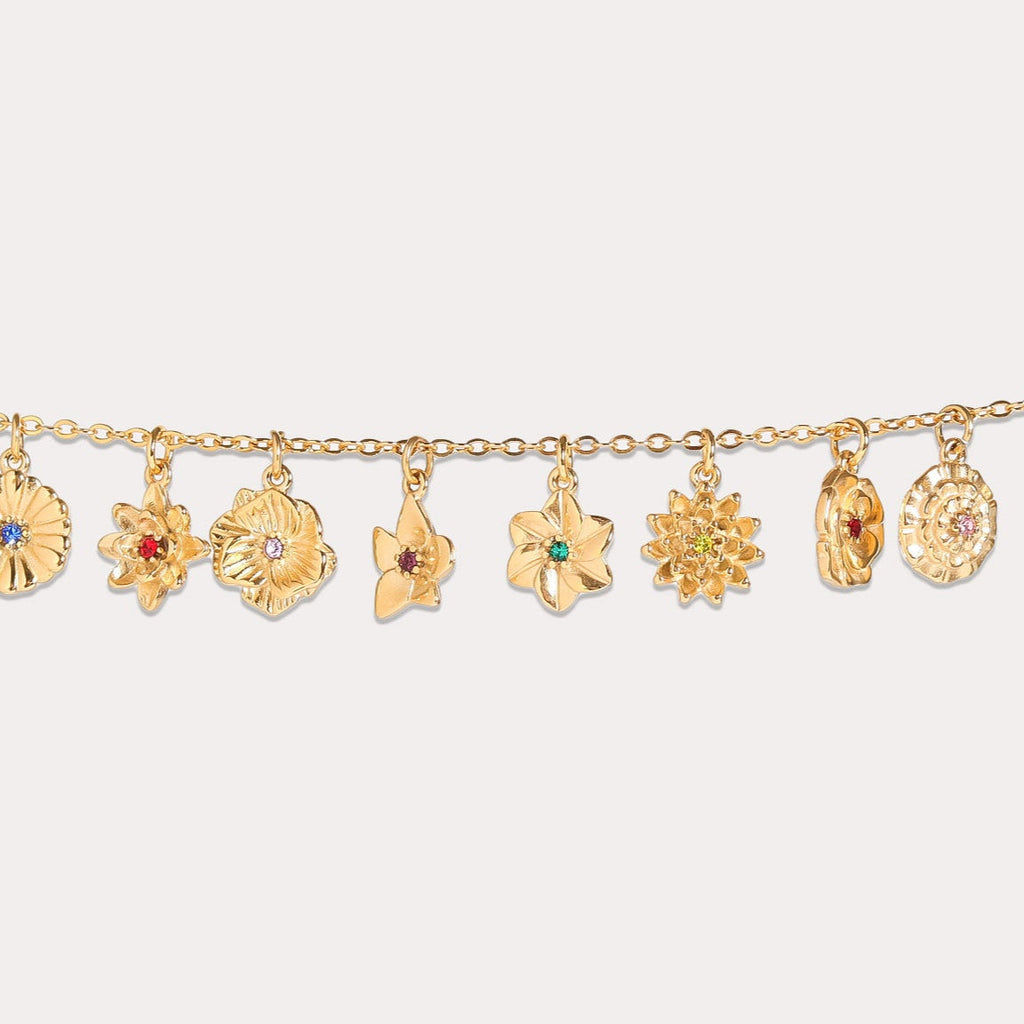 Birth Flower Charm – 18K Gold PVD Coated Pendant with Birthstone Sparkle