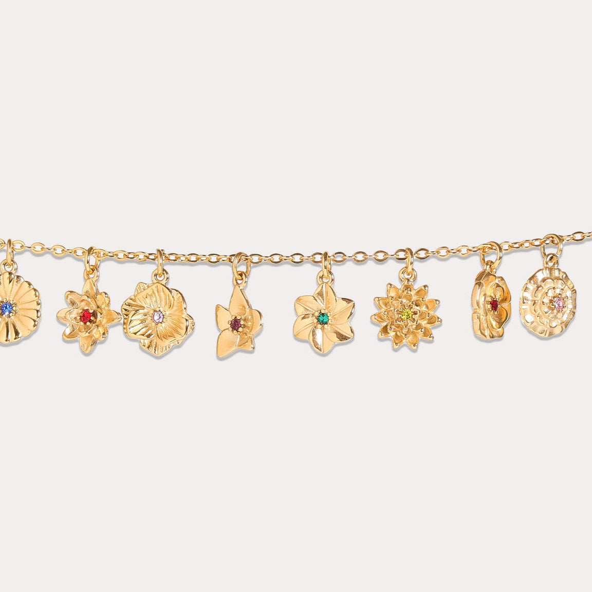 Birth Flower Charm – 18K Gold PVD Coated Pendant with Birthstone Sparkle