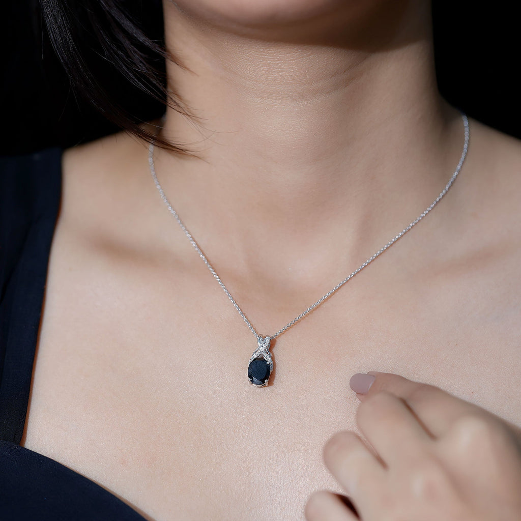 4 Carat Oval Lab Created Black Diamond Infinity Necklace With Chain