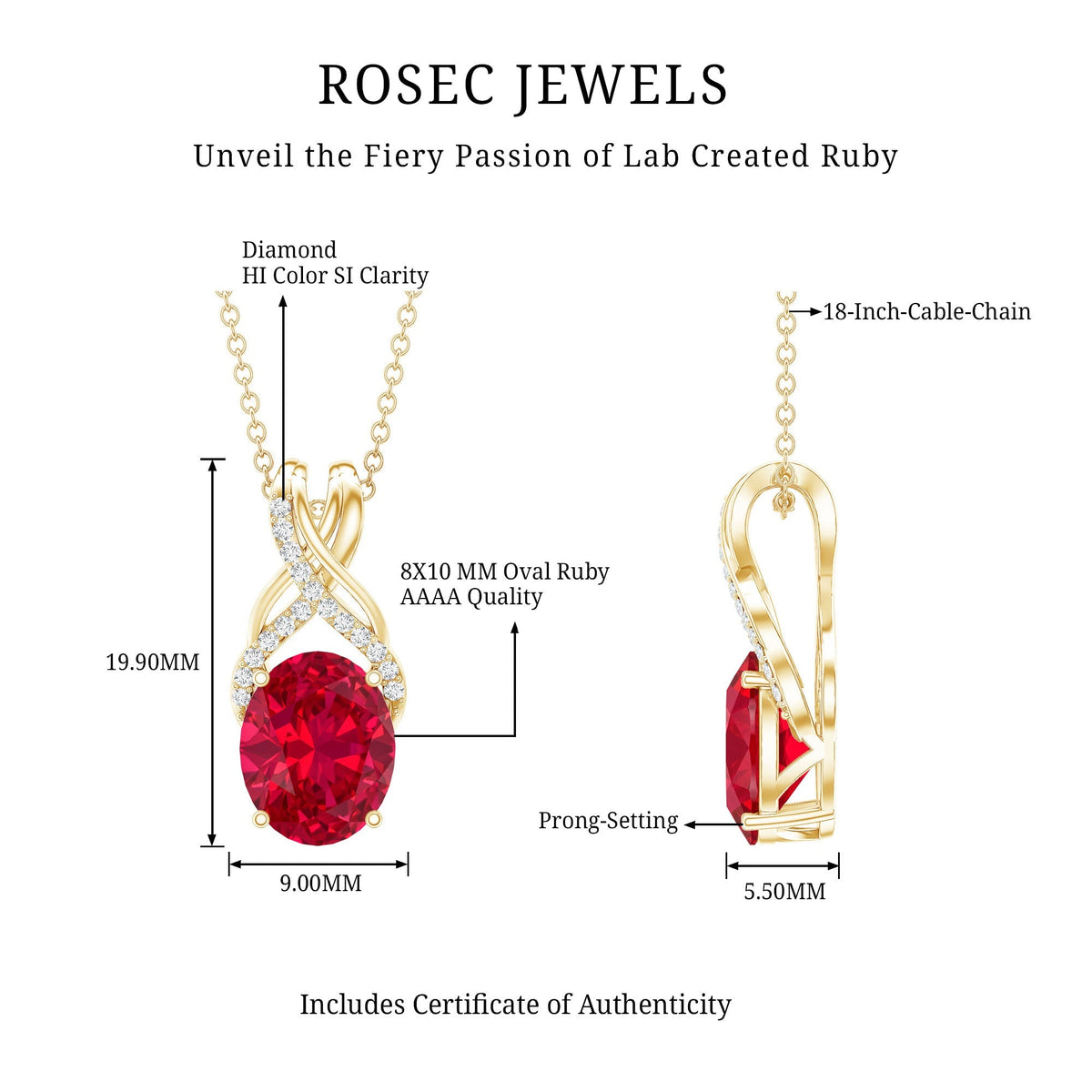 4 Carat Oval Lab Created Ruby Pendant with Diamond Bail
