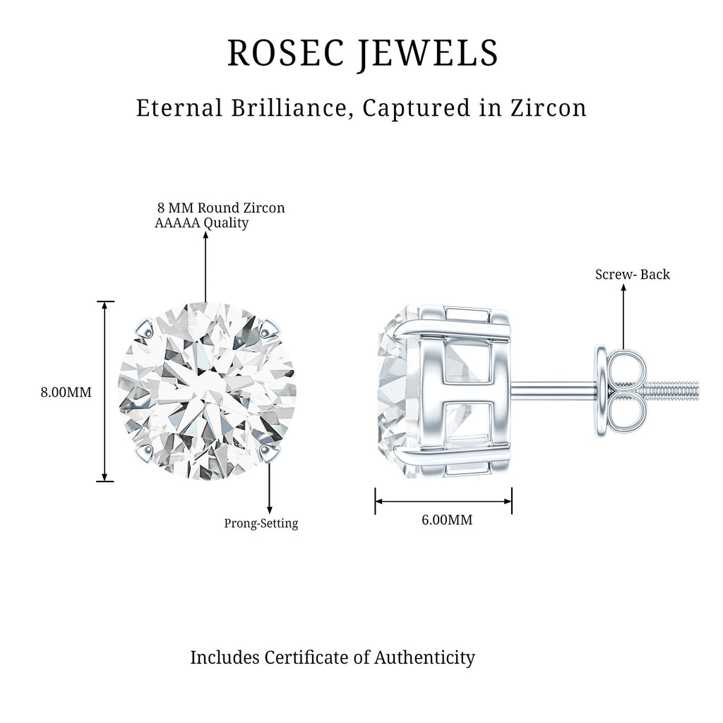 4 Carat Round Cubic Zirconia Stud Earrings in Silver