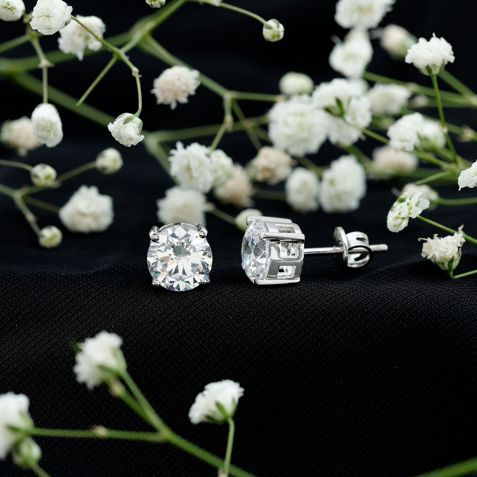 4 Carat Round Cubic Zirconia Stud Earrings in Silver