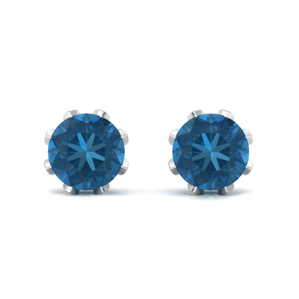 4 CT London Blue Topaz and Diamond Bridal Stud Earrings