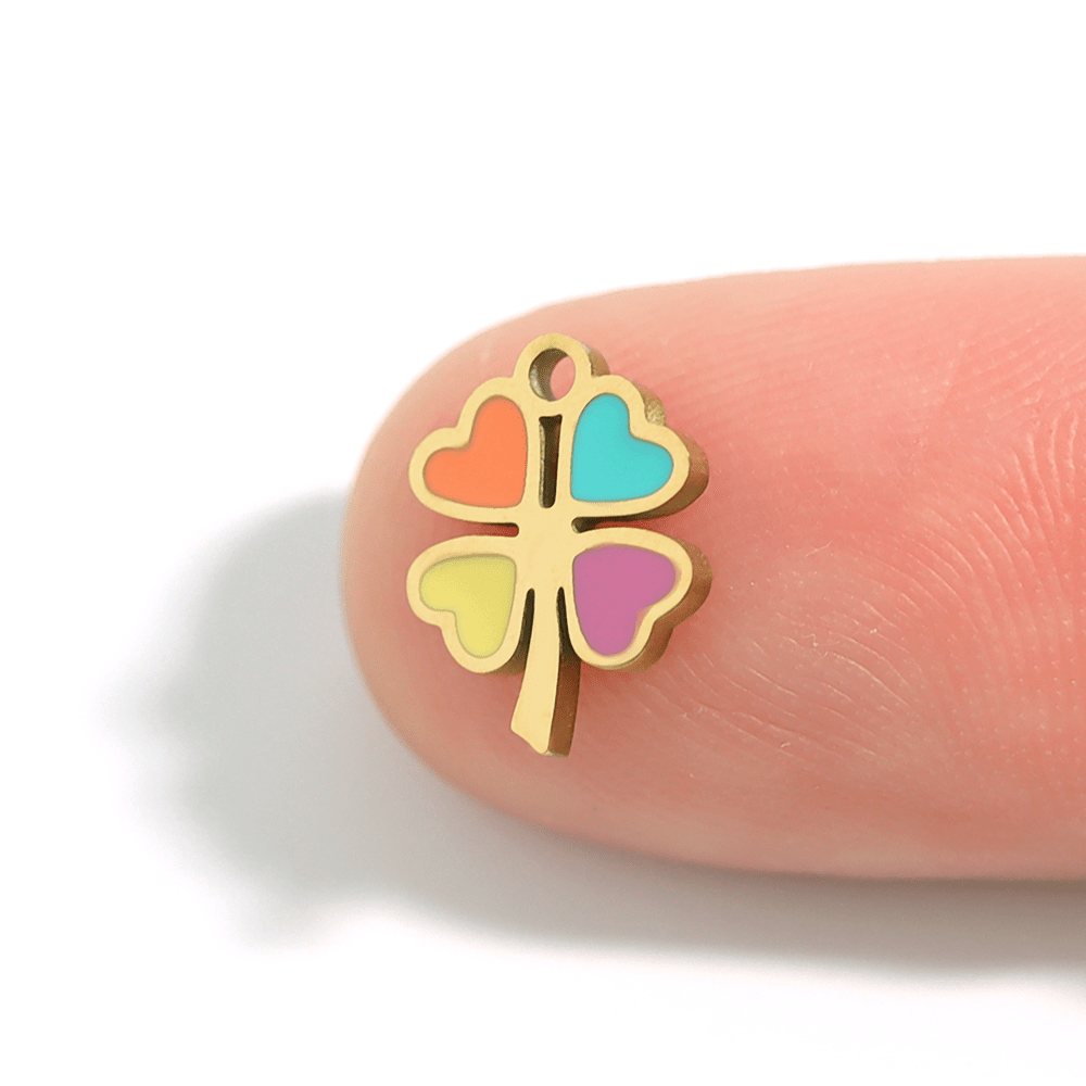 4 Leaf Clover Charm – Multi Colored Gold Pendant | Waterproof PVD Coated Stainless Steel - charm | Sunflower Soul Boutique