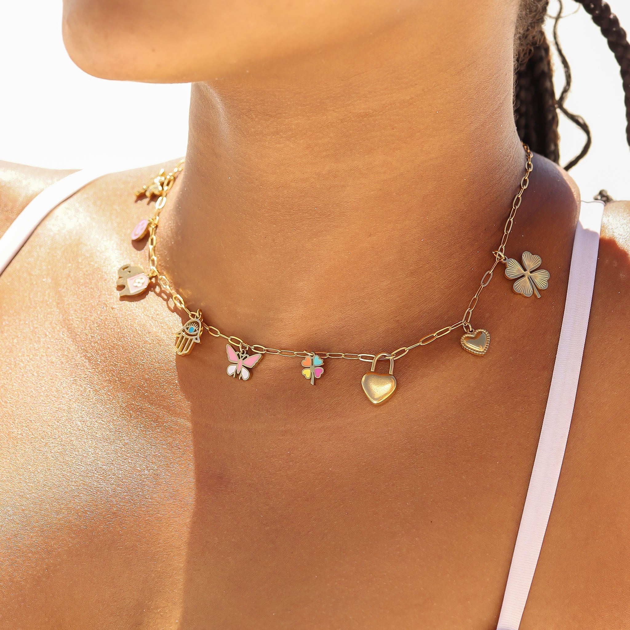 4 Leaf Clover Charm – Multi Colored Gold Pendant | Waterproof PVD Coated Stainless Steel - charm | Sunflower Soul Boutique
