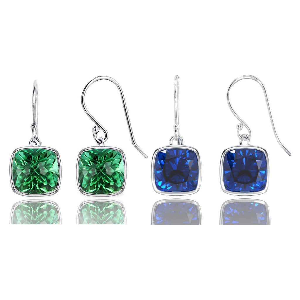 Cushion Cut Earrings – Blue Sapphire & Emerald Drop Earring Style Jewelry Set