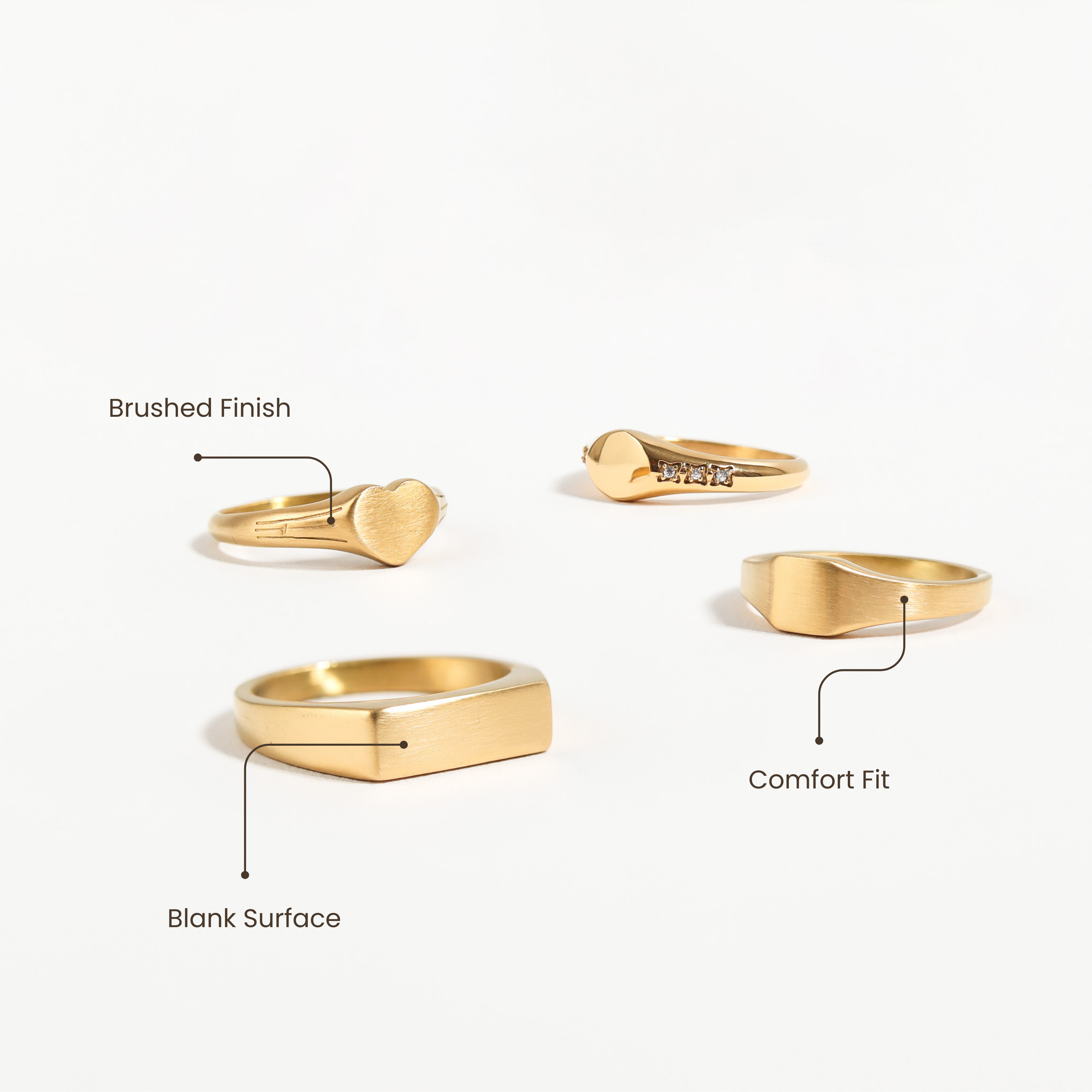 Engraved Gold Signet Ring – 18K Gold Plated Stainless Steel With CZ Stones