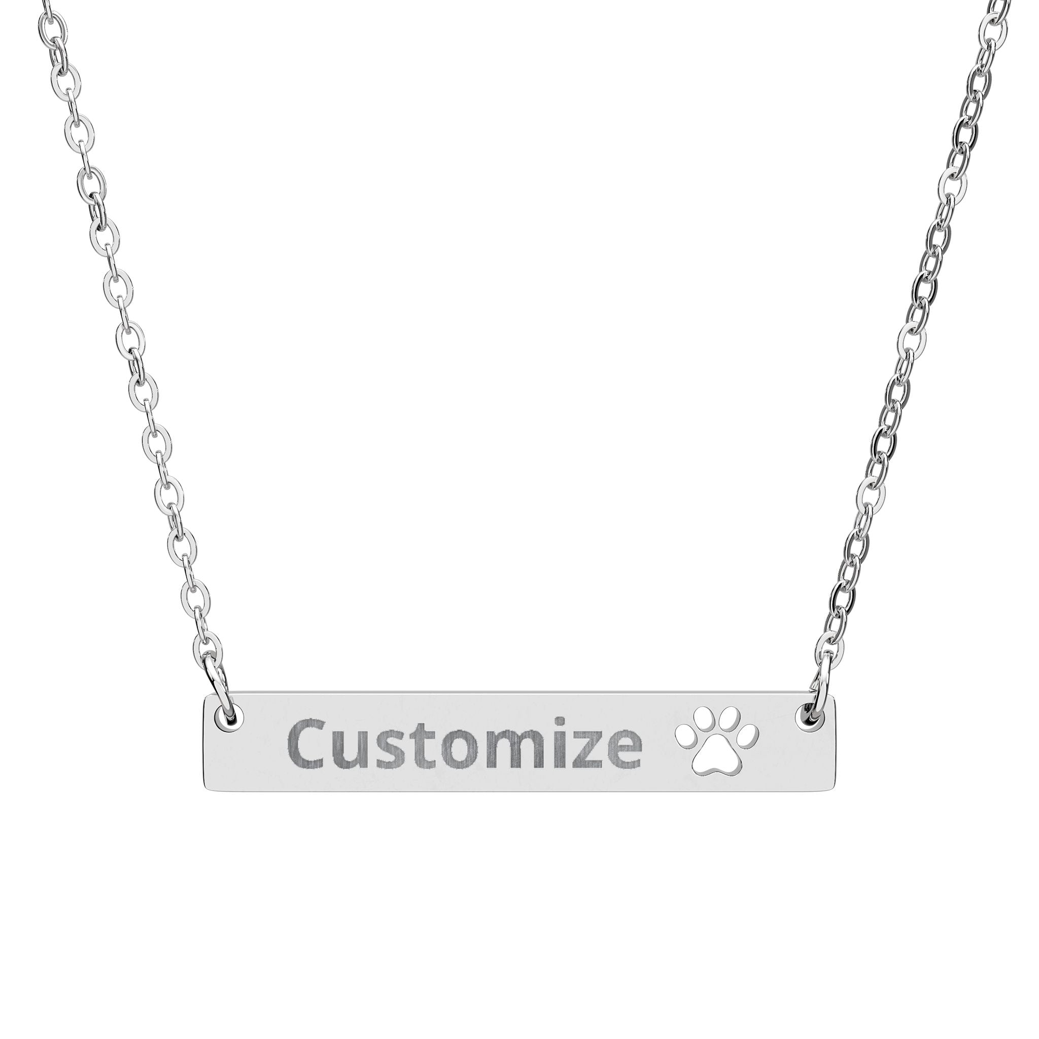 Engraved Paw Necklace - Custom Pet Pendant | Stainless Steel Bar Jewelry
