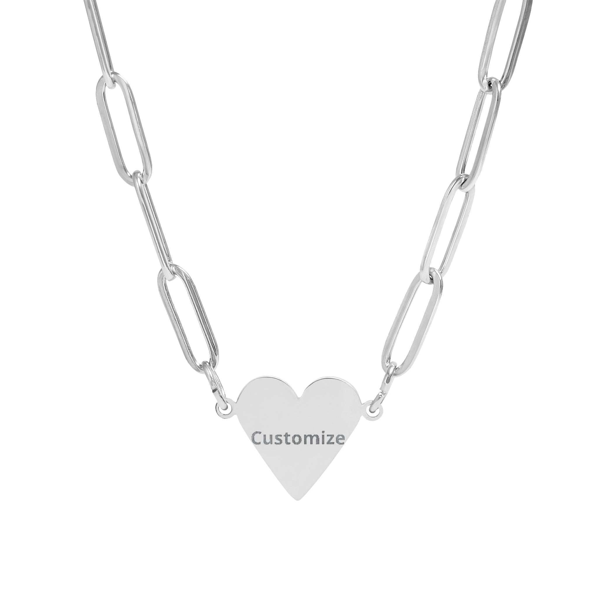 Engraved Heart Necklace – Personalized Gold Heart Pendant | Paperclip Chain Jewelry