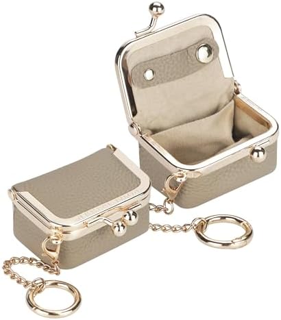 Royal Bagger Genuine Cow Leather Mini Jewelry Box Women's Coin Purse Solid Color Kiss Lock Change Pouch Casual Style Small Storage Bag for Women 1894 (Yellow with Chain)|B0F4KQHSBD