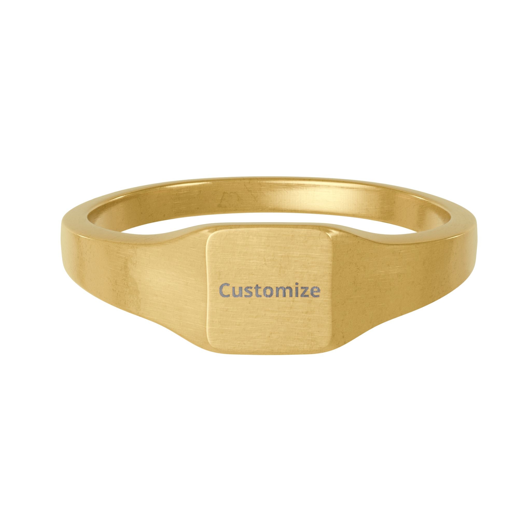 Square Signet Ring - Custom Engraved Gold Stainless Steel Ring, Waterproof
