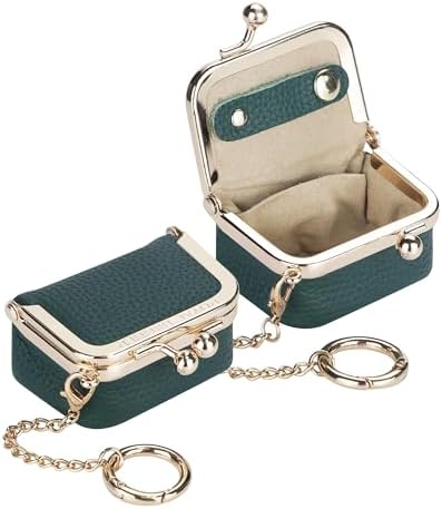 Royal Bagger Genuine Cow Leather Mini Jewelry Box Women's Coin Purse Solid Color Kiss Lock Change Pouch Casual Style Small Storage Bag for Women 1894 (Yellow with Chain)|B0F4KQHSBD